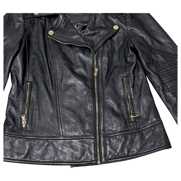 Guess Jacket Womens M Black Buttersoft Leather Moto Crop Goth Punk Biker Concert - Picture 11 of 16
